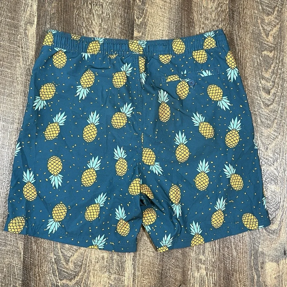 Elysian Supply‎ Company Swim Trunks Medium Blue Pineapple AOP Beach Pool Summer